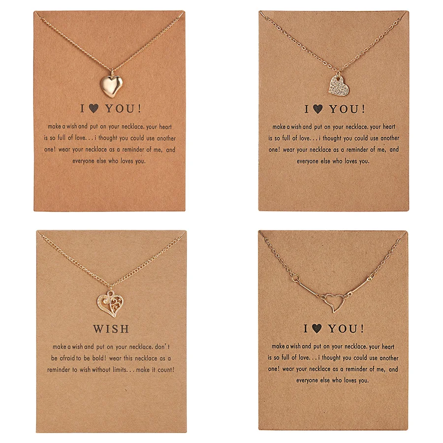 Trendy Gold Color Love Heart Pendant Clavicle Chain Choker Necklaces for Women Jewelry I Love you Card Necklace Female Gift