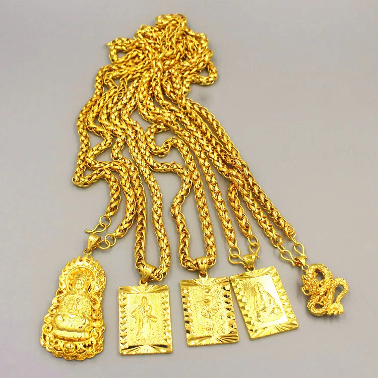 

Exaggerated Long Chains 24K Gold Plated Wide Necklace for Men Jewelry Big Gold Buddha Chinese Dragon Necklaces Chain for Men