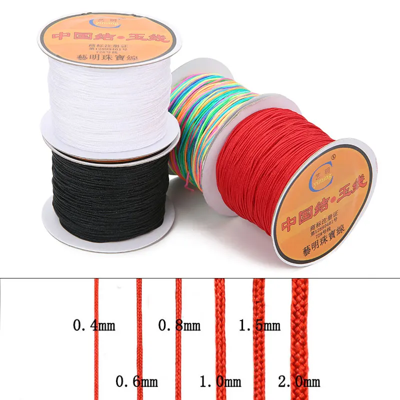 45meters Braided Nylon Cord Thread For Bracelet 0.4 0.6 0.8 1 1.5 mm Chinese Knot Kumihimo Macrame Thread For Diy Jewelry Making