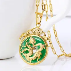 Elegant Dragon Pendant Necklace Zodiac Mascot Necklace Imitation Jade Inlaid Suitable for Casual Wear and Party Wear