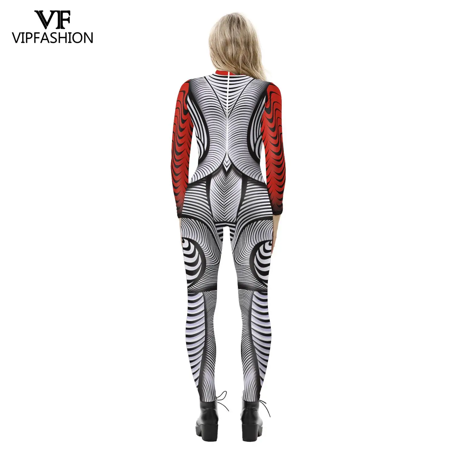 VIP FASHION New Halloween Female Cosplay Costume Zentai Spandex 3D Printed Skeleton Women Costume Fancy Outfits Jumpsuits