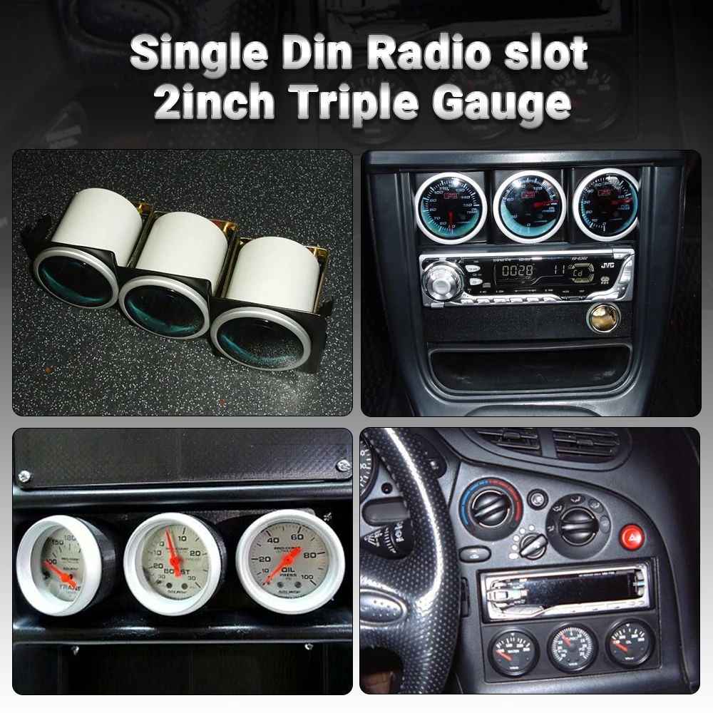 52mm 3 fori singolo DIN Radio Slot Face Triple Meter Panel Iron Mount nero per Auto Car Gauge Pod