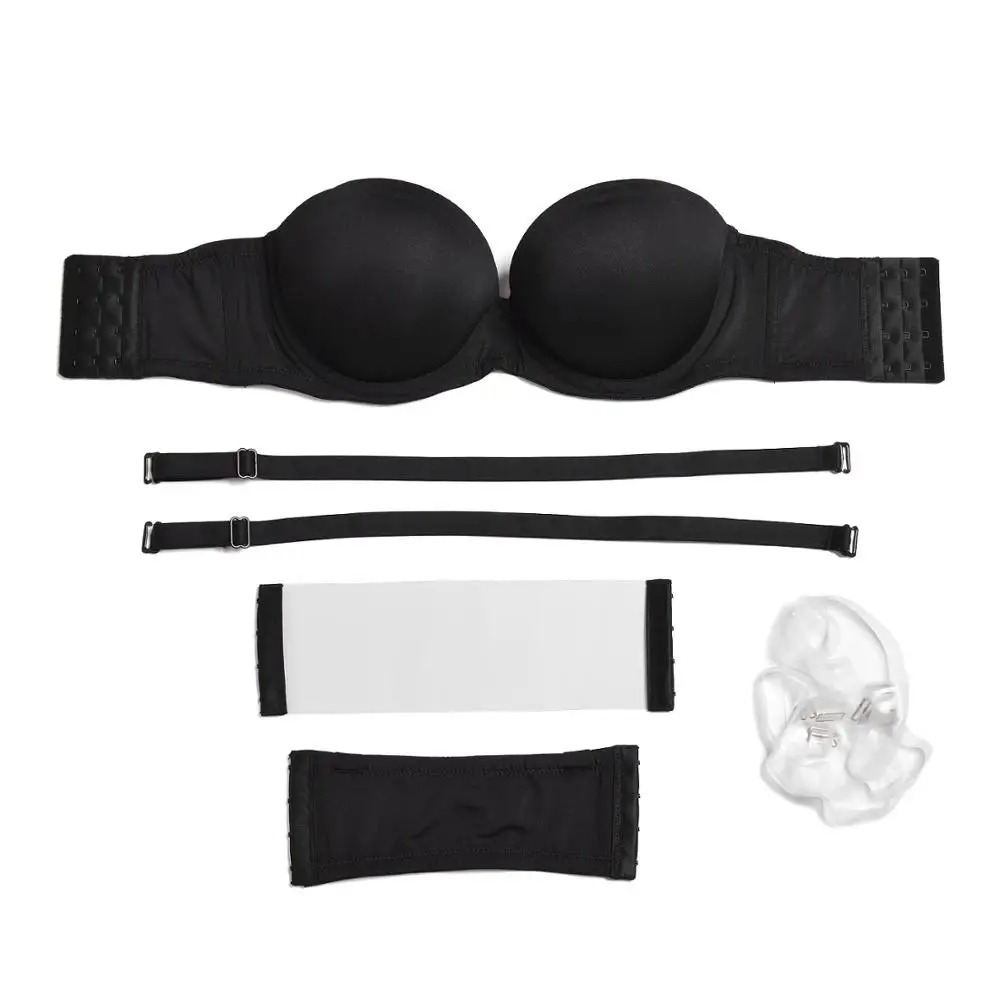 YBCG Push Up Bras for Women Thick Paddded Non-slip Underwear Strapless Multiway Bra Transparent Clear Straps Backless Brassiere