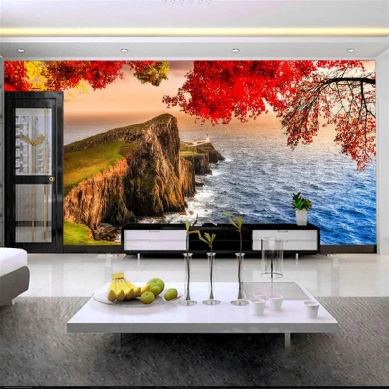 wellyu  Beautiful coast of the beautiful cherry sakura natural background wall custom mural green silk fabric wallpaper