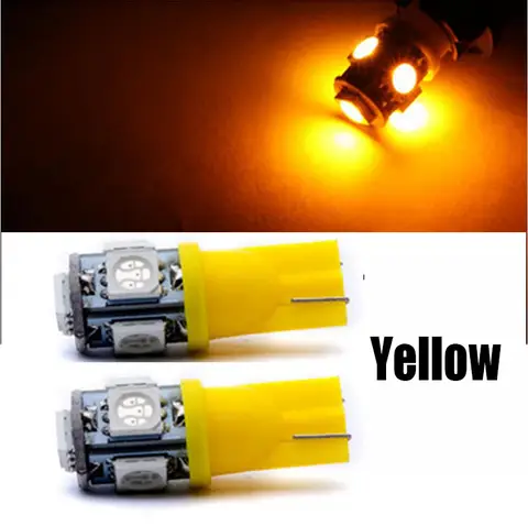 2PCS Yellow T10 Wedge 5050 5SMD LED Lights Interior Bulbs W5W 194 168 2825
