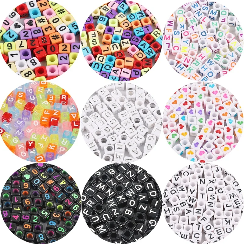 100pcs Mixed Letter Acrylic Beads Square Cube Loose Spacer Alphabet Beads For Jewelry Making Diy Handmade Name Bracelet Necklace