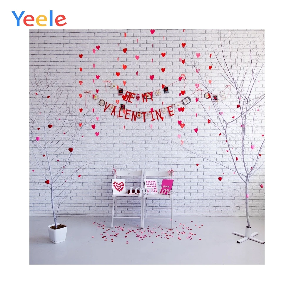 

Yeele Valentine's Day White Brick Wall Love Heart Photography Backgrounds Personalized Photographic Backdrops For Photo Studio