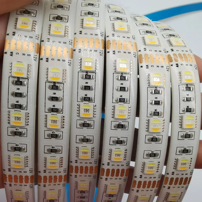 12MM PCB RGB CCT LED Strip 5050 DC12V Flexible Light RGB+White+Warm White 5 color in 1 LED Chip 60 LED/m 5m/lot waterproof