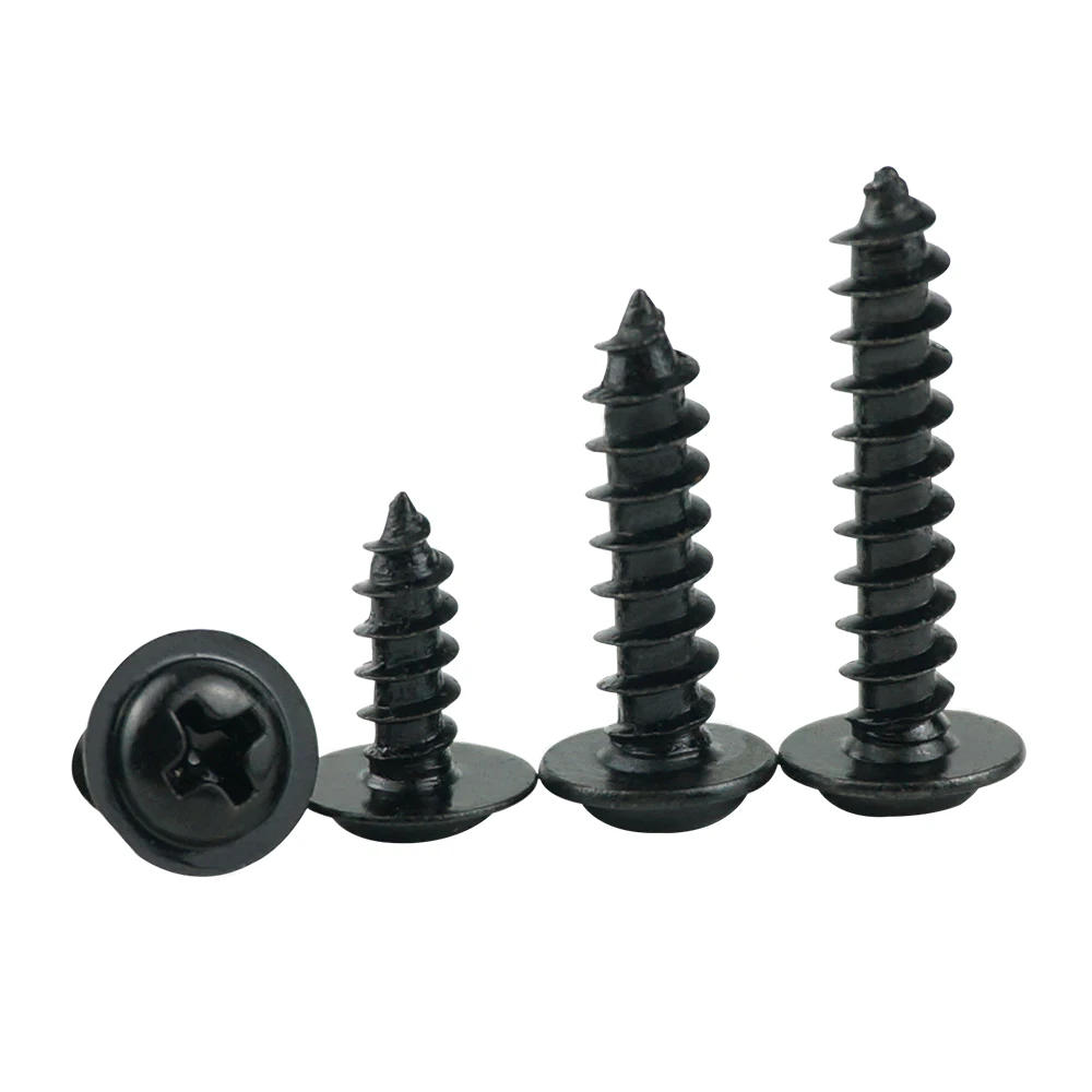 LUHUICHNAG Hardware Black Screw PWA Cross Round Head With Cushion Self-tapping Screw Pan Head M1.4 M1.7 M2 M2.3 M2.6 M3 M3.5 M4