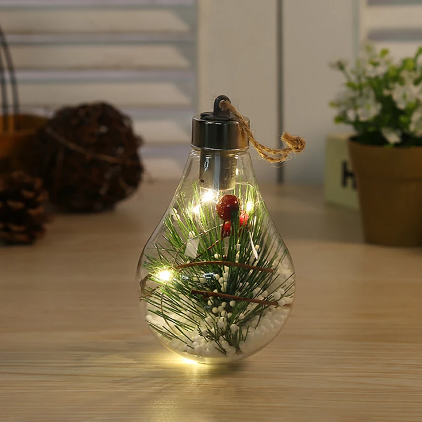 Plastica trasparente LED Ball Ornament forma di lampadina albero di natale ornamenti di luce pendenti con tappo a vite, palline di schiuma