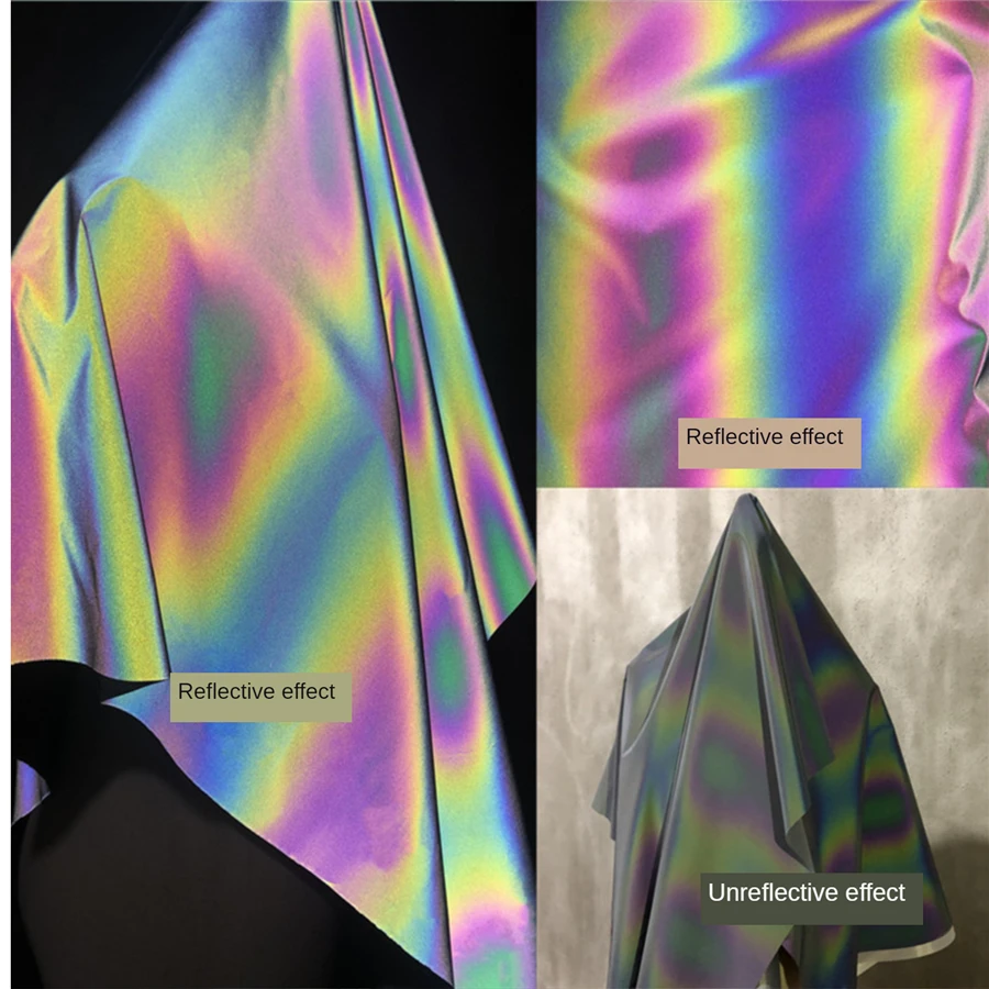 High-purity colorful rainbow reflective fabric Fashion clothing Windbreaker Designer fabric future technology Colorful luminous