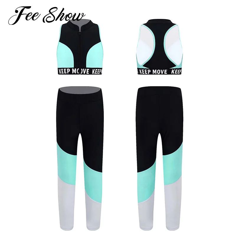 

Summer Racer Back Running Sets Sportswear Kids Girls Sleeveless Tracksuits Fitness Sport Outfits Sports Vest Tops and Pants Sets