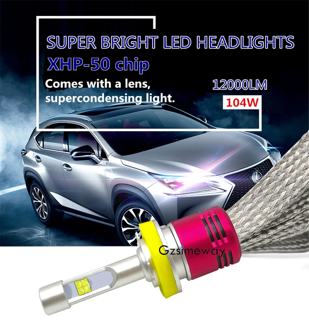 2PCS Auto LED Headlight H4 H7 H1 H11 9005 9012 Car fog lamp H3 H27 880 LED D1S LED D2S lighting for XHP50 104W 4300K 6000K Bulbs