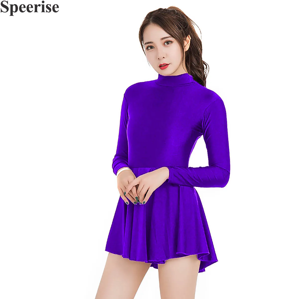 New!Adult One-piece Ballet Dress For Women Spandex Leotards Long Sleeve Ballerinas Dancing Bodysuit With Skirt Costumes Female