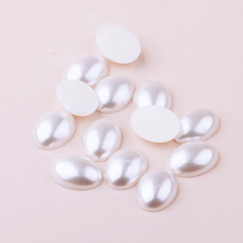 Ivory/White Oval Shape Flatback Pearl For DIY Scrapbook Stones for Clothes Jewelry Nail Tips Crafts Beads