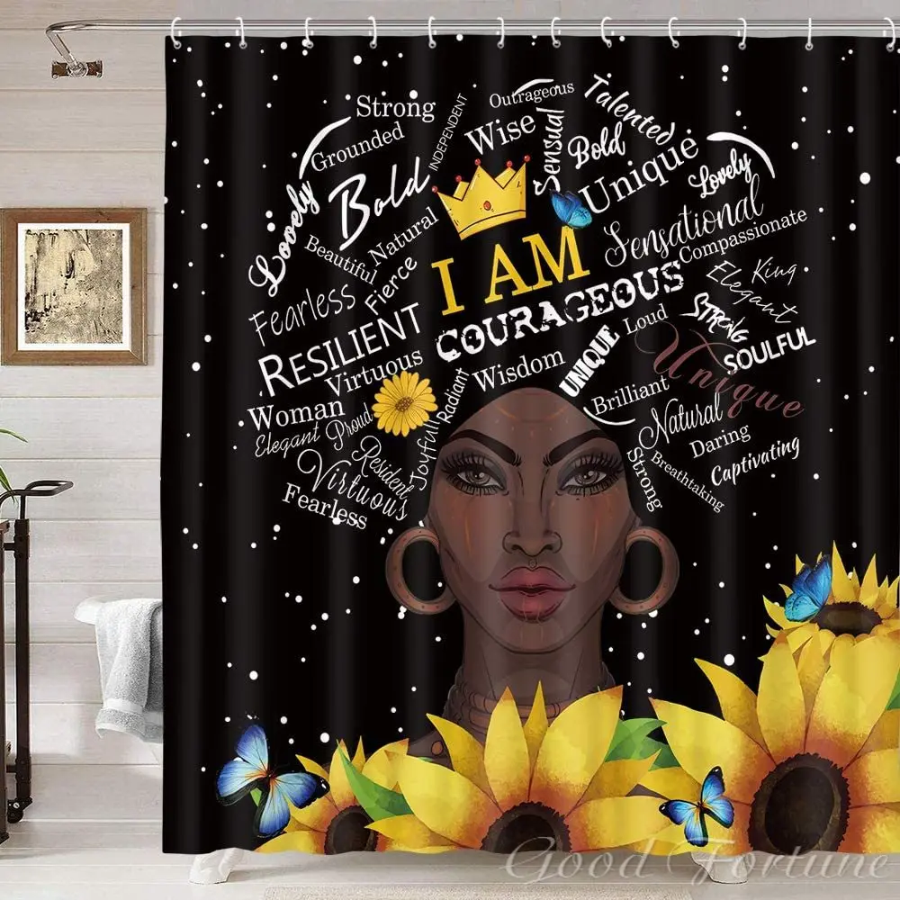 

African American Women With Inspirational Word Sunflower Shower Curtain Bathroom Accessories Decor