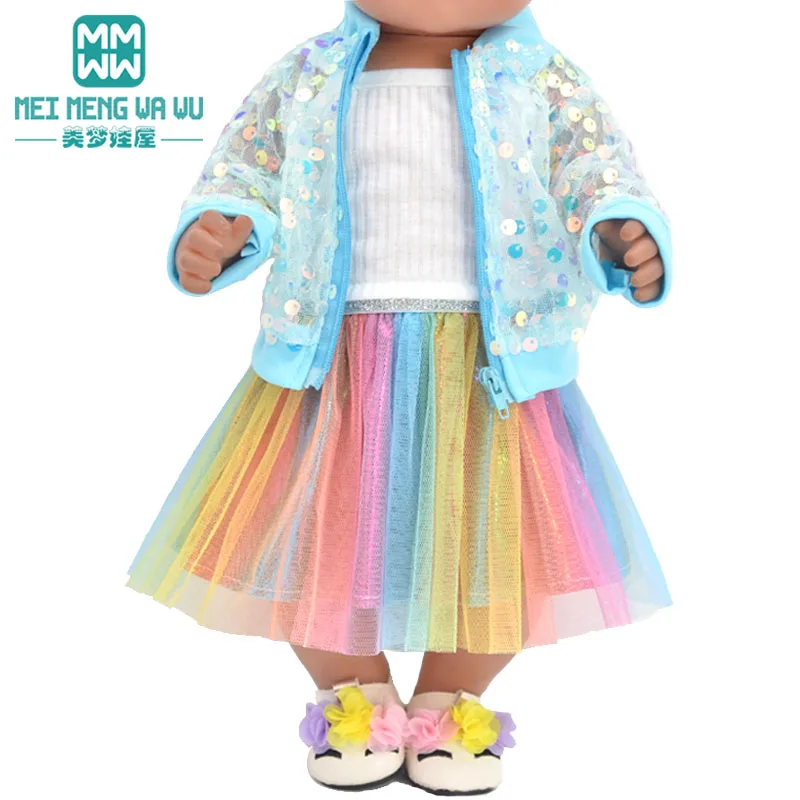 Kleidung für Puppen, passend für 43 cm große New Born Doll American Doll, modischer Jackenanzug, Mullrock, Geschenk – Detail 3