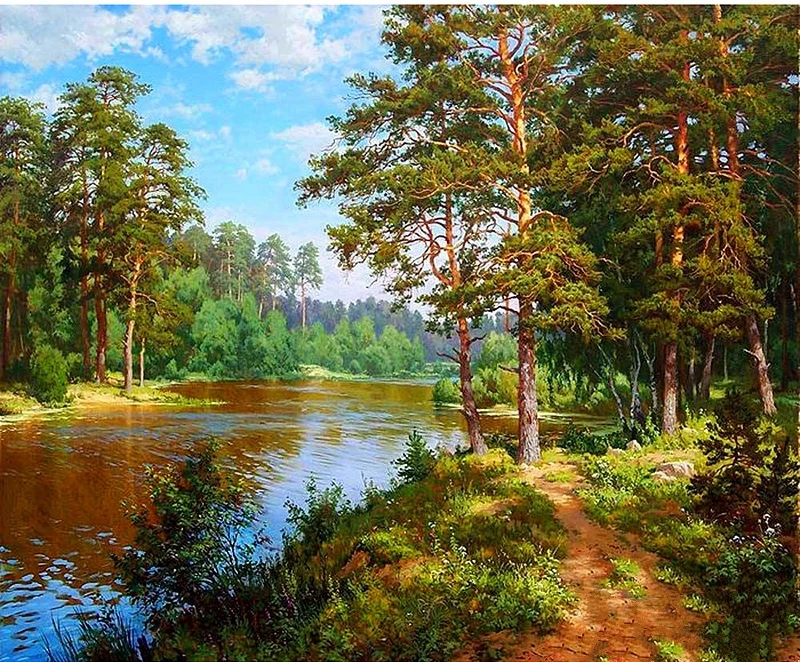 JMINE Div 5D natura tree river Full Diamond Painting cross stitch kits art High Quality Scenic 3D paint by diamonds