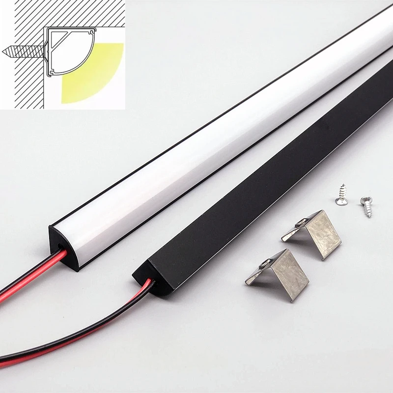 0.5m AC220V V-type LED Black Tube Bar Lamp Aluminum Profiles SMD2835 Wall Corner Channel Milky Cover Cabinet Linear Strip Lights