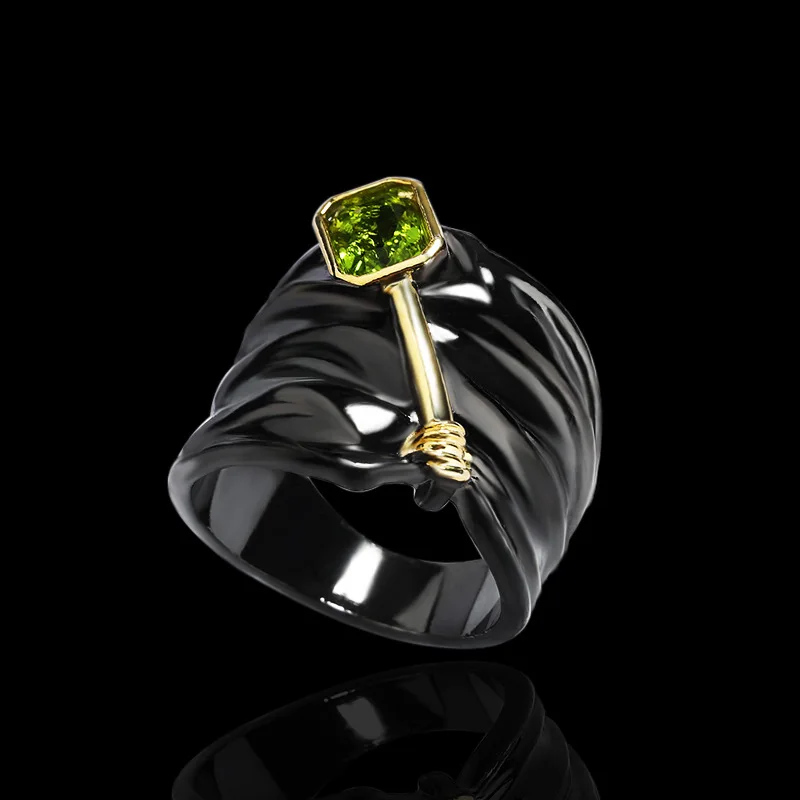 925 Silver Two-Tone Inlaid Topaz Green Zircon Ring Special Design Black Gold Engagement Ring Jewelry Gift