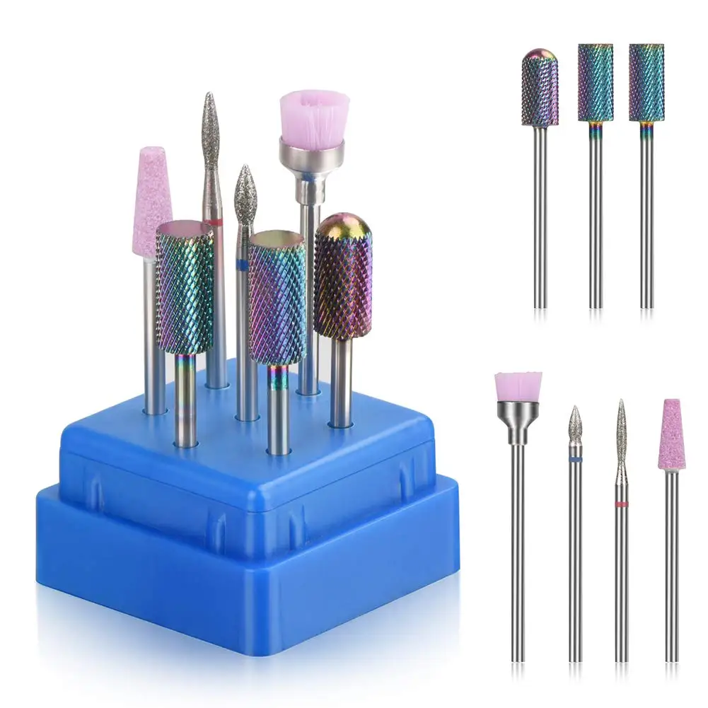 

7 Pcs Rainbow Tungsten Milling Cutter For Manicure Sets Carbide Remove Gel Cuticles Nail Drill Bits Polishing Toos