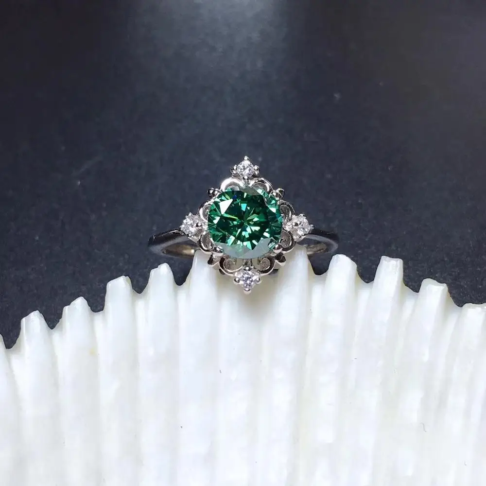 crackling green moissanite gemstone ring for women jewelry engagement ring 925 sterling silver ring birthday New Year gift