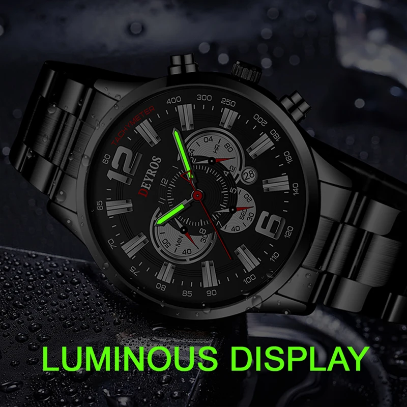 Fashion Mens Sports Watches Men Stainless Steel Quartz Wrist Watch Calendar Luminous Clock Man Business Casual Leather Watch