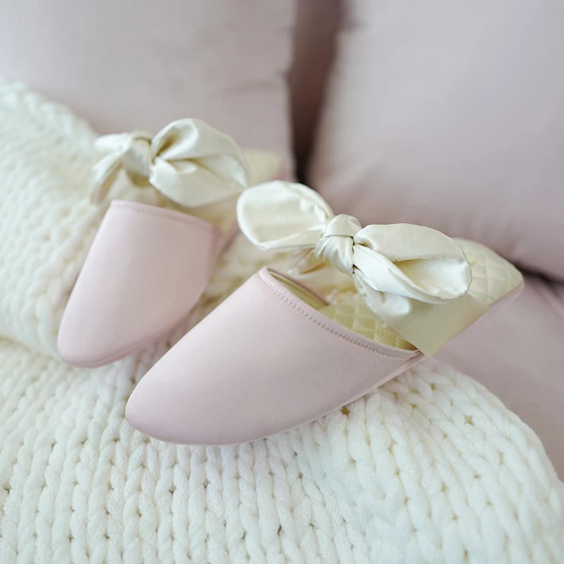 Summer Home Fashion Pointy Women Slippers Color Matching Bow Indoor Antiskid Home Slippers Female Outside Adult Girl Shoes