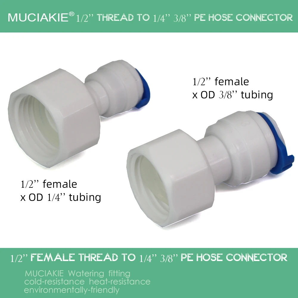 

MUCIAKIE 5PCS 1/2'' Female x 1/4'' 3/8'' OD PE Tube Quick Connector Fittings Water Purifiers Reverse Osmosis Systems Accessories