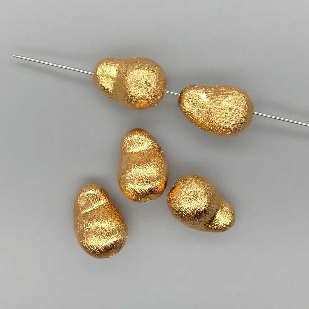 Wholesale 10  PCS 13x20mm Copper Baroque Shape Brushed Bead Gold Plated DIY