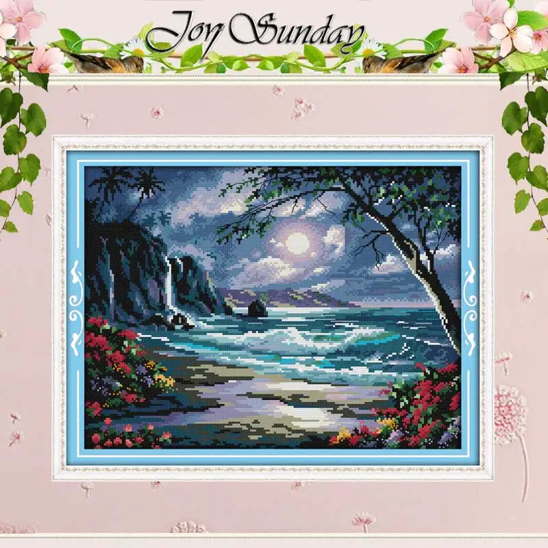 The Sea of the Moon Patterns Counted Cross Stitch Set DIY 11CT 14CT 16CT Stamped DMC Cross-stitch Kit Embroidery Needlework