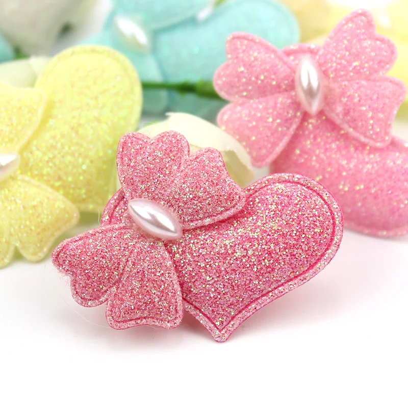 18Pcs 3.5*4.5cm Glitters Butterfly Stick on Heart Padded Appliques For Craft Headwear Hairpin Handmade Decoration Accessories