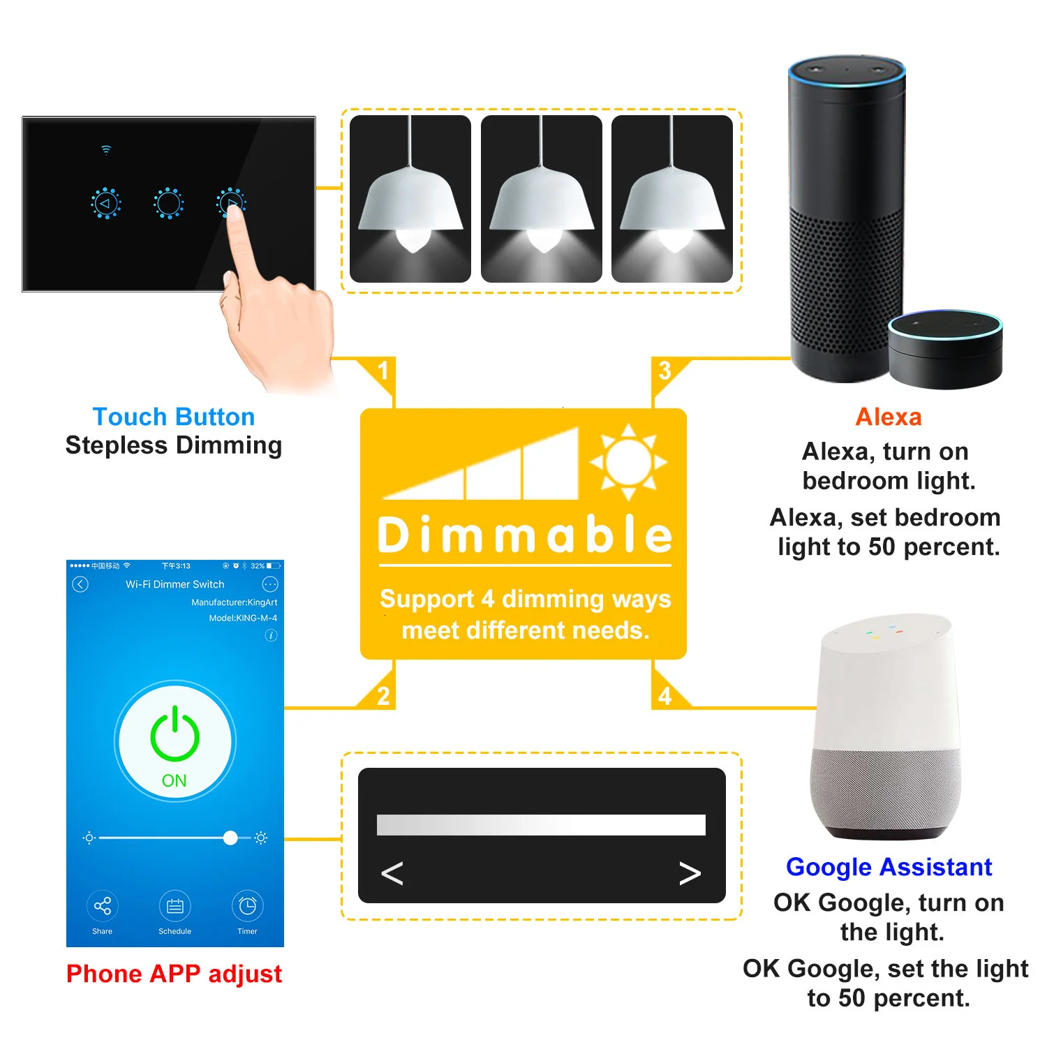 Led Dimmer 220V/110V Ewelink Wifi Dimmer Switch Smart Touch light switch Bulb Dimmer work With  Alexa Google Assistant