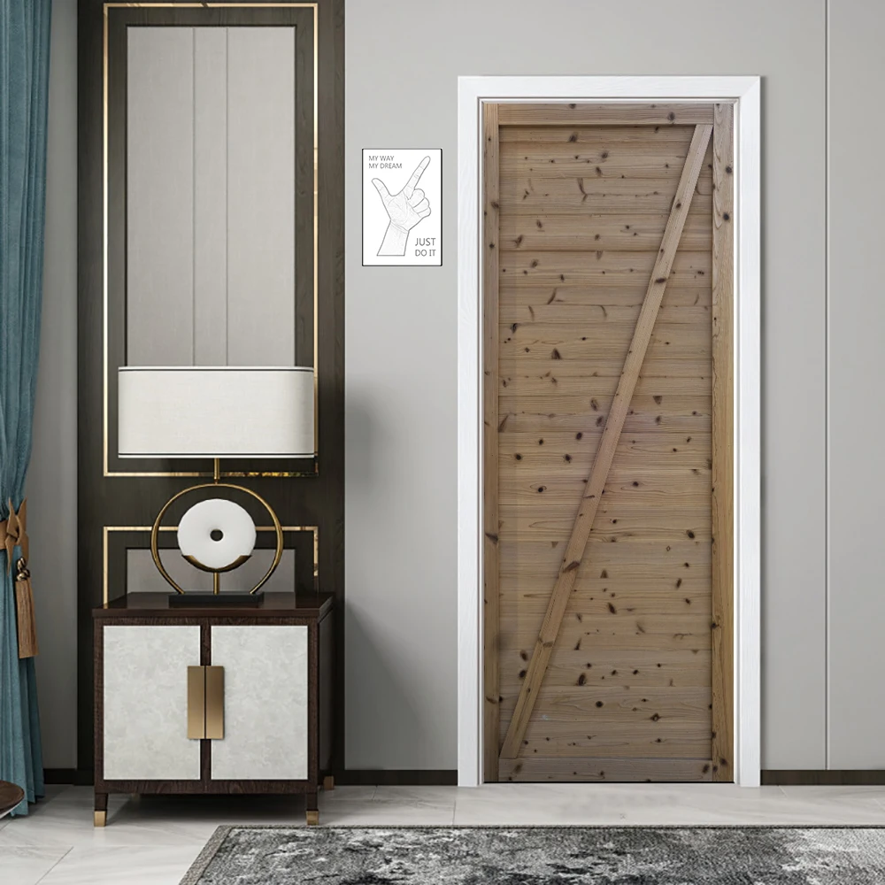 Europe Wooden Door Living Room Corridor Wallpaper PVC Self-adhesive Medieval Iron Gate 3D Wall Decor Sticker Full Covering Mural