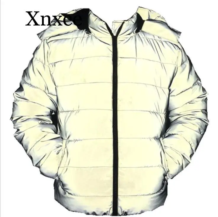 Reflective Light Winter Jacket Coat Women Men Thick Warm Cotton Linning Night Jogger Hooded Parka  Hip Hop Streetwear