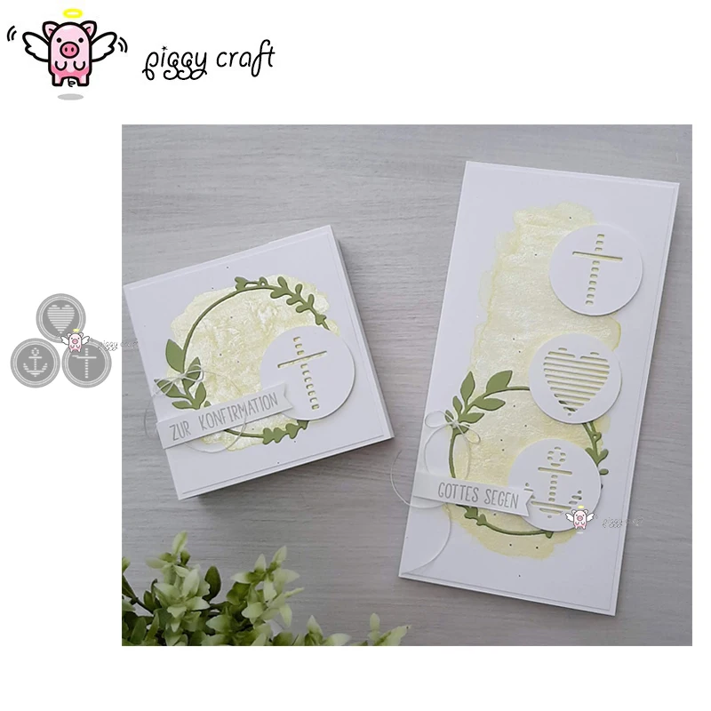 Piggy Craft metal cutting dies cut die mold Cross heart anchor circle Scrapbook paper craft knife mould blade punch stencils die