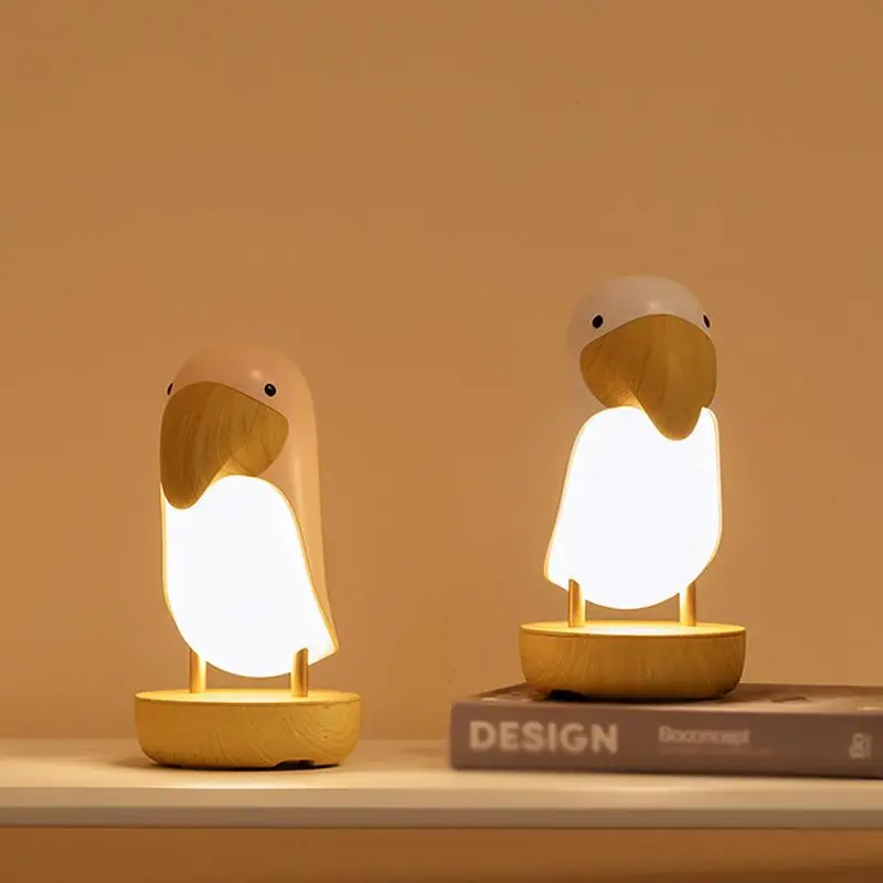 Imagem -02 - Recarregável Led Wooden Bird Night Light Candeeiro de Mesa para o Bebê Quarto Infantil Lâmpada Decorativa Atmosfera Regulável