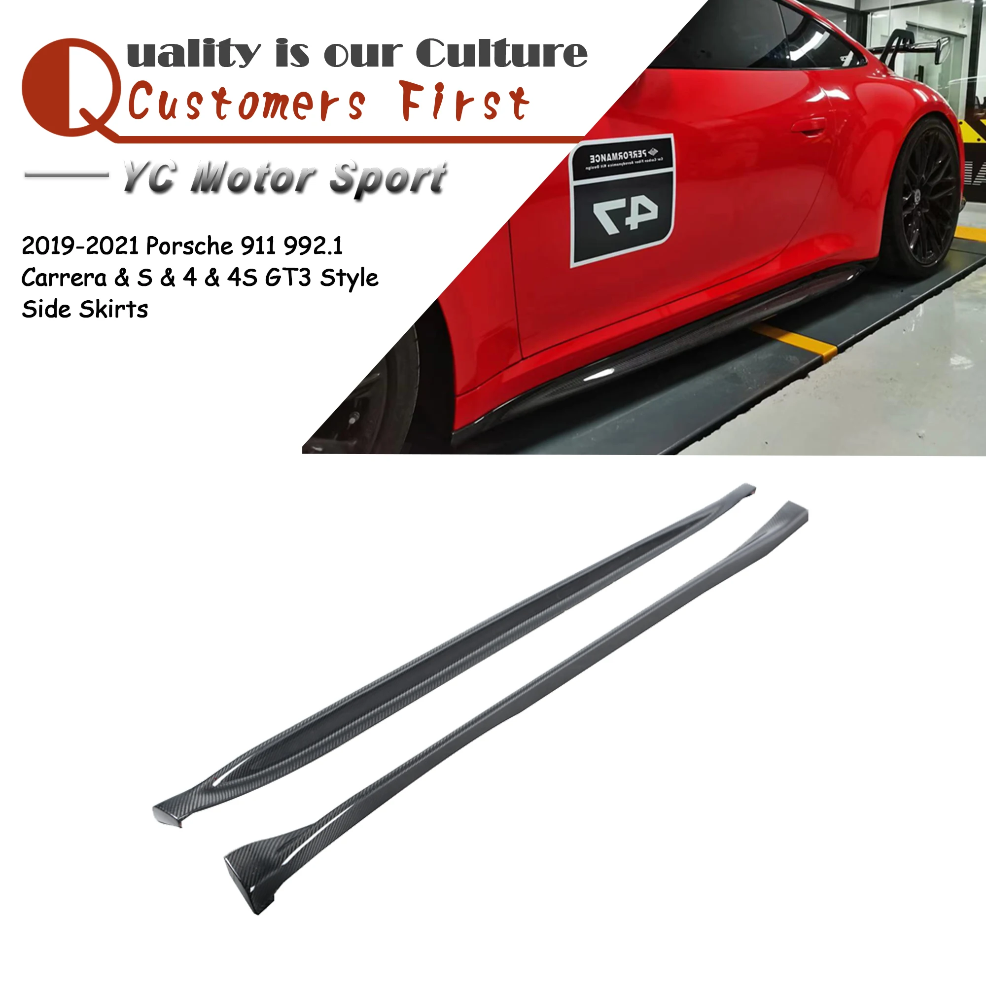 Car-Styling Dry Cabron & Carbon Fiber Finish GT3 Style Side Skirts Fit For 2019-2021 911 992.1 Carrera & S & 4 & 4S Side Skirts