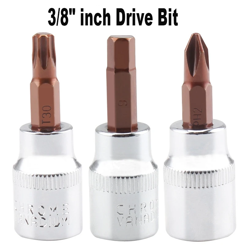 

1pc 3/8 Drive Torx Hex Phillips Pozi Socket Bits T50 T55 PH PZ Screw Drivers H8 H10 Socket Allen Key Screwdriver Bit