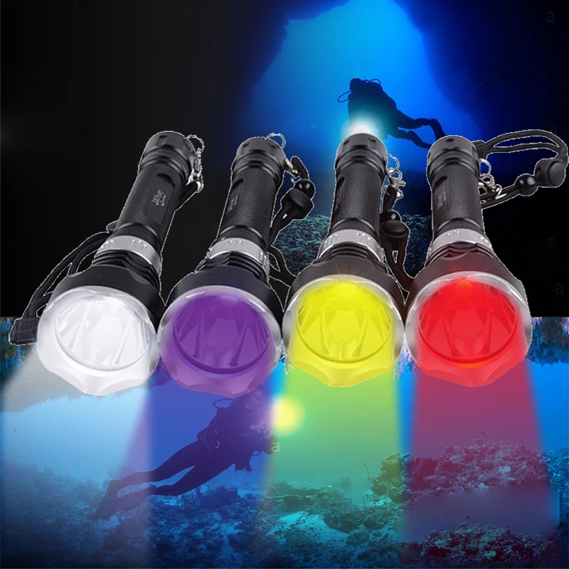 TopCom Professional Underwater 50m Diving Flashlight Powerful 10W LED Diving Light IP68 Underwater UV/Red/Yellow/White Lantern