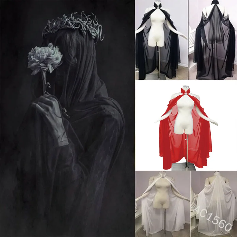 Women Medieval Fairy Shawl Cape Chiffon Gothic Wicca Robe Black Green Cosplay Victorian Dress Cloak Halloween Costume For Women