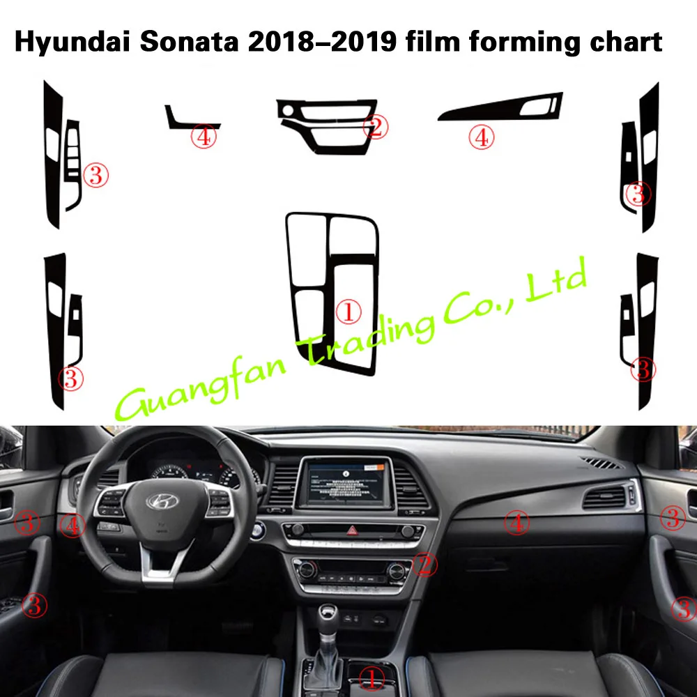 Panneau de commande Central intérieur pour Hyundai sonata 9, 3 autocollants en Fiber de carbone pour poignée de porte, accessoire de style automobile, 2018 – 2019