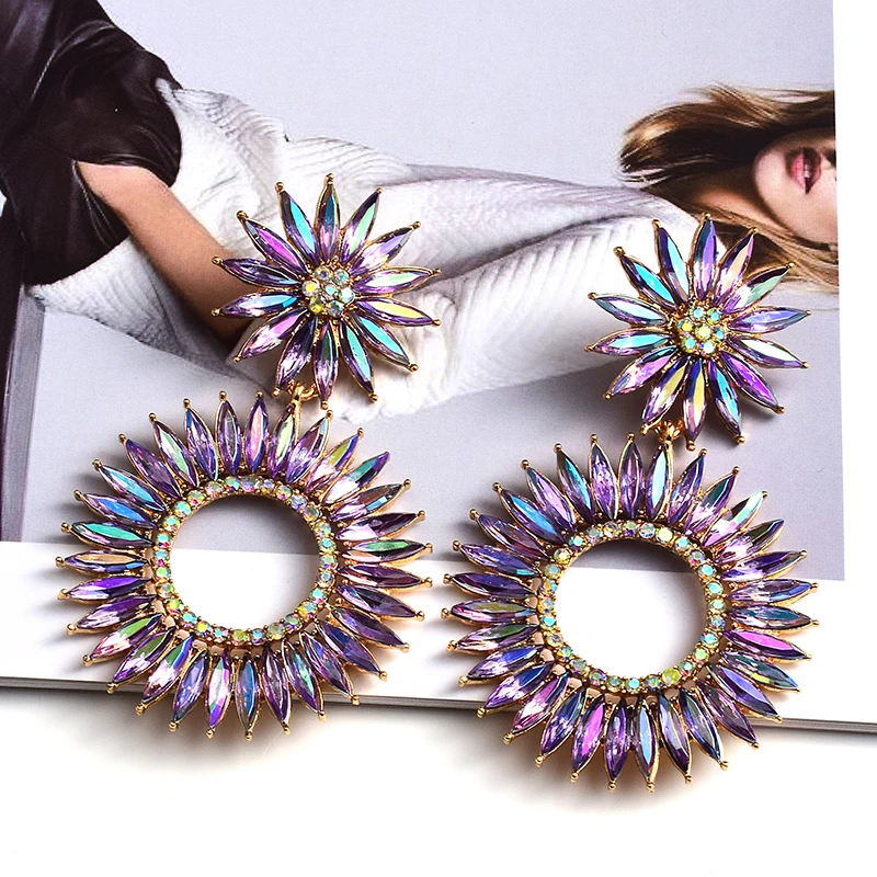 Brand Shiny Rhinestone Earrings Exaggerated Geometric Statement Drop Earrings Woman Party Ear Jewelry Wholesale