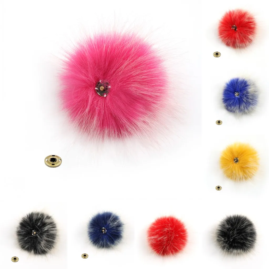 Furling 1pc Faux Fox Fur Pompoms for Hats High Density Immitated Real Fur Pompoms With Buckle DIY Hat