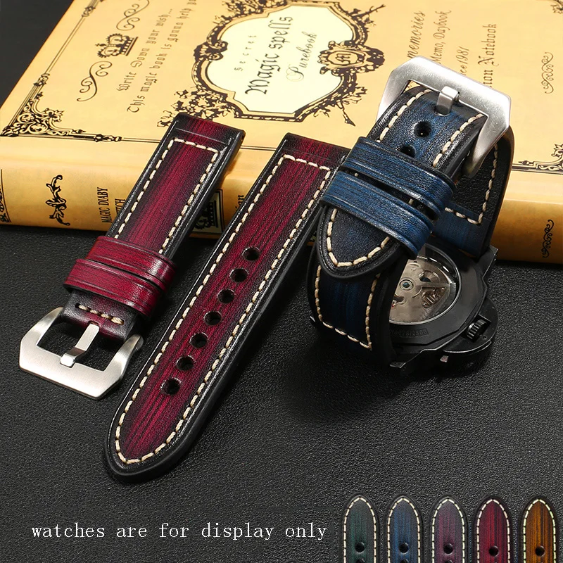 

Handmade Strap 22mm 24mm 26mm Genuine Leather Watchband For Panerai PAM111 441 Red Green Men's Bracelet