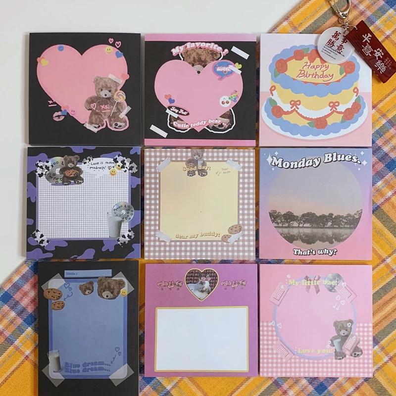 50 Sheets Retro Bear Ins Cake Memo Pad Korean Notepad Message Note Paper DIY Scrapbook Journal Kawaii Decoration Stationery