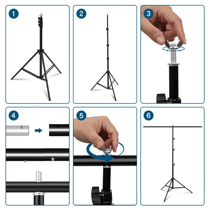 사진 배경 스탠드 2.6*2M/2*2M 조정 가능한 T 모양 지원, 사진 스튜디오 모슬린/종이 크로마 키 배경 스탠드