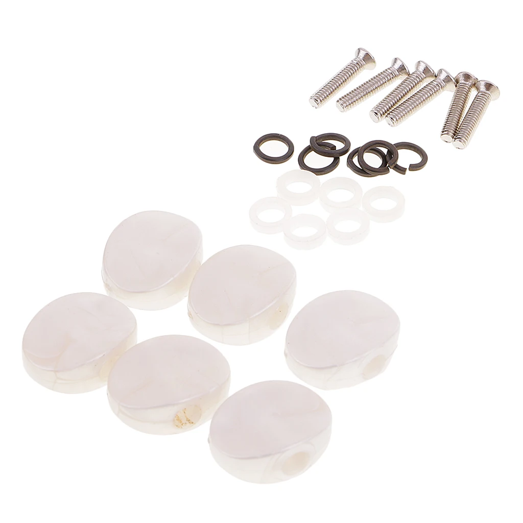 6 Pieces Pearl-white Color Plastic Acoustic Guitar Tuner Tuning Key Button Cap Machine Heads