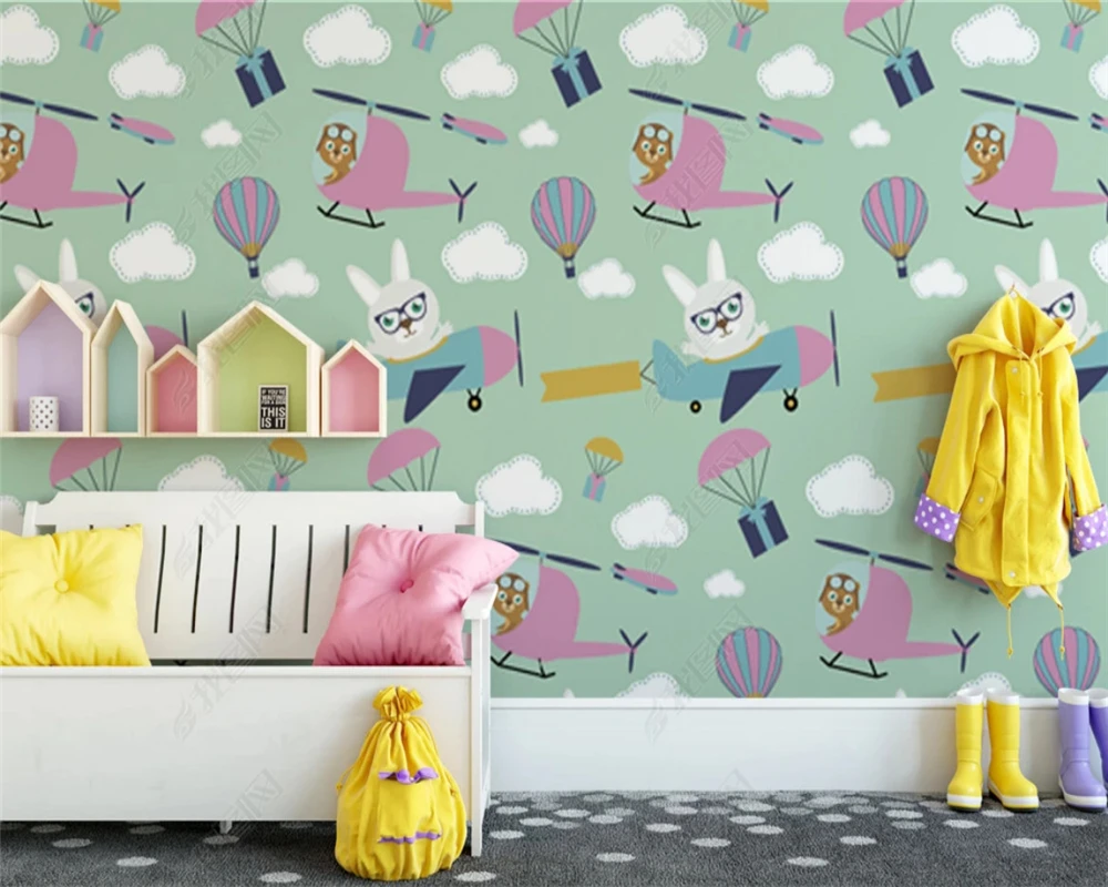 beibehang Custom papel de parede modern wallpaper nordic minimalistic animal airplane cloud children's room tv background