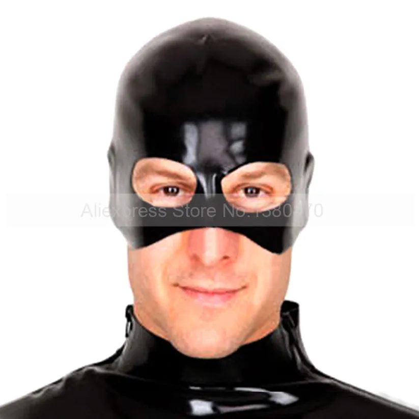 

Half Face Black Latex Men Mask Rubber Fetish Hood No Zipper Handmade Costumes S-LM202